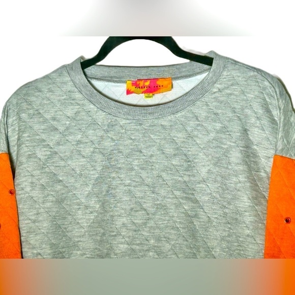 NWT Revolve English Rose Quilted Gray & Orange Sweatshirt, Soft Cotton/Poly, M - Picture 7 of 13
